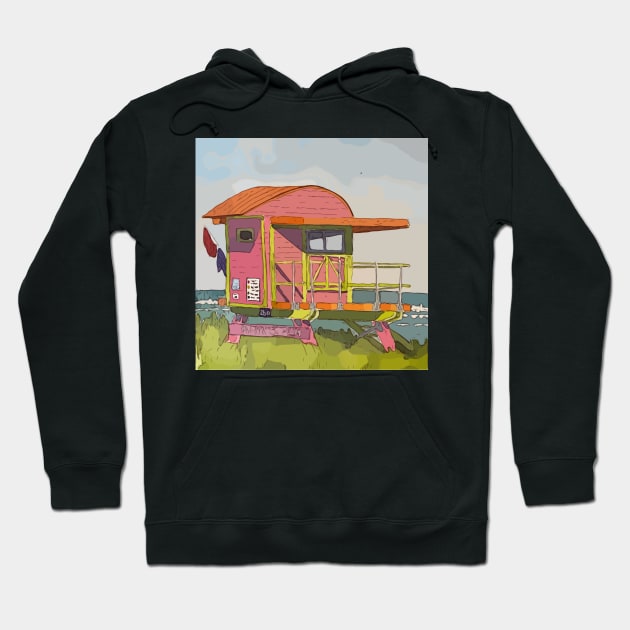 Cute Lifeguard tower in South Beach Miami Florida Hoodie by WelshDesigns